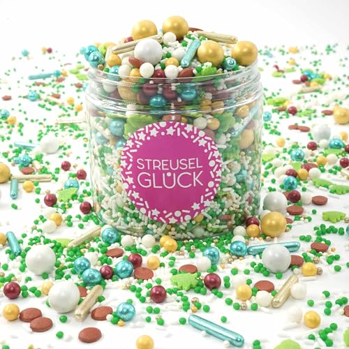 STREUSEL GLÜCK Streusel Stille Nacht grün gold 180g - Zuckerstreusel Weihnachten Kuchendeko Zuckerdeko - Sprinkles Deko Plätzchen Torte Kuchen Cupcakes - essbare Streudeko