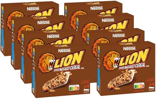 NESTLÉ LION Breakfast Cereal Bar, knuspriger Frühstücksriegel mit Karamell & Milchschokolade und 32% Vollkorn als leckerer Snack, 8er Pack (à 4 x 25g)