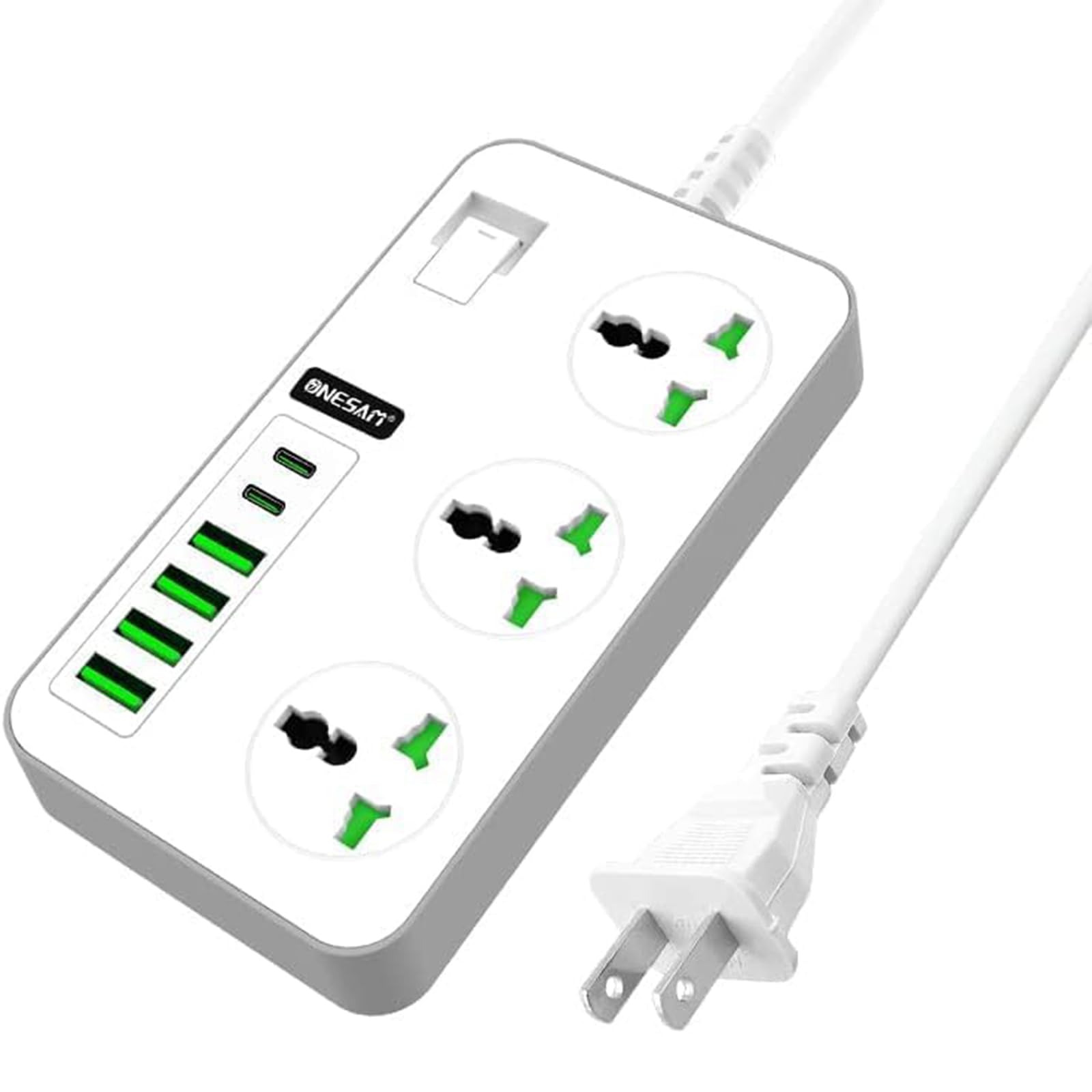 Cruise Ship Power Strip with 4 USB Ports & 2 USB-C, 6ft Extension Cord with 3 AC Outlets, 2-Prong Plug,Charging Station, Built-in Child Safety Cover, No Surge Protector for Travel,Dorm Room Essentials