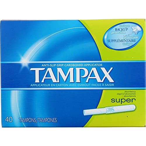 Tampax Tampones aplicadores de cartón, agarre antideslizante, super absorbente, 40 EA, Pack De 4, 4