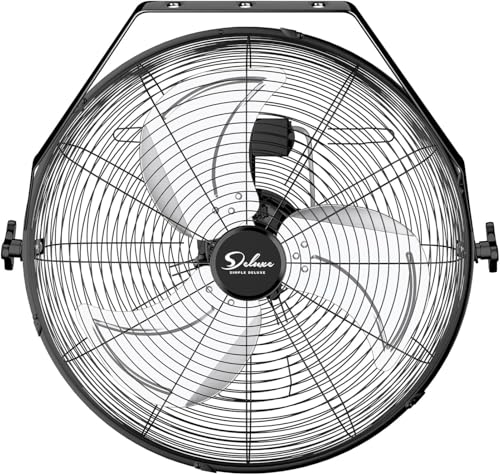 Simple Deluxe 18 Inch Industrial Wall Mount Fan, Max 4200 CFM 3 Speed Commercial Ventilation Metal Fan for Warehouse, Greenhouse, Workshop, Patio, Factory and Basement - High Velocity Black