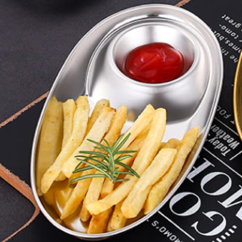 Stainless Steel Chip & Dip Serving Set Dumpling Plate Small Divided Serving Platter For Snack, Chicken Nuggets, Chips Pretzels, Hummus, Appetizers #TOP1