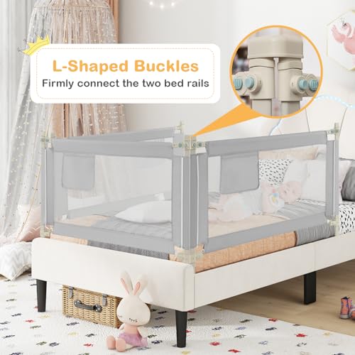 Image of BABY JOY Bed Rail for Toddlers, 47''Long, Height Adjustable & Foldable Baby Bed Rail Guard w /Storage Pocket & Double Safety Child Lock for Kids Twin Double Full Size Queen King Mattress (Grey)
