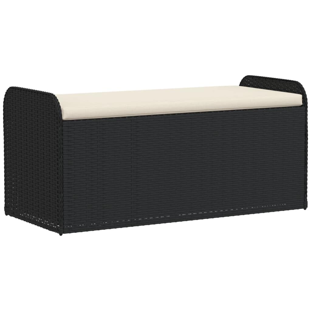 vidaXL Banc de Rangement avec Coussin, Coffre à Jouets, Meuble de Rangement, Organisateur de Jardin Terrasse Patio, Noir Résine Tressée