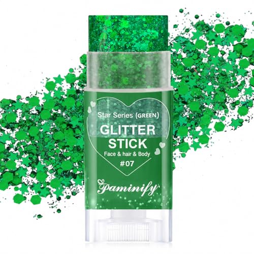 Paminify Green Hair Glitter Stick St Patricks Day Body Face Glitter Shimmer St Patricks Day Outfit for Women Waterproof Green Holographic Glitter Rave Mardi Gras Singer Concert Party Accessories