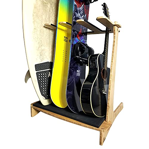 Grassracks Premium Freestanding Vertical Surfboard Rack - Masterfully Crafted Bamboo Surfboard Stand for 4 Surfboards Wakeboards or Snowboards - 4 Guitar Stand (4 Boards or Guitars, Bamboo)