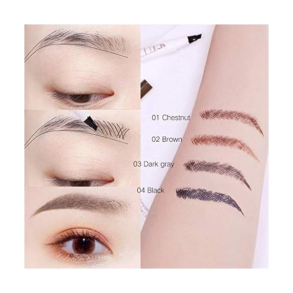 Eyebrow Pen,MoonKong 4 Point Eyebrow Pencil Waterproof Eye Brown Makeup,Eyebrow Kits with 3 Eyebrow Stencils,1 Brow Razor(1# Dark Brown/Chestnut)