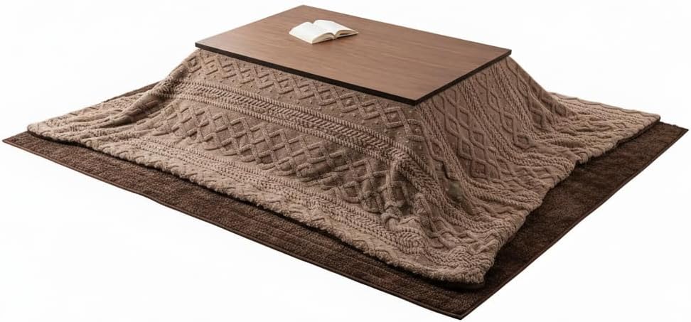 Palette Life Kotatsu Futon, 3D Pattern Jacquard Boa, 74.8 x 94.4 inches (190 x 240 cm), Rectangle, Brown