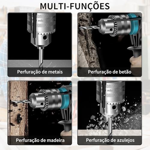 Furadeira de Impacto com Maleta, 1500w Parafusadeira 13mm,Ponteira Talhadeira Brocas (220, Volts)