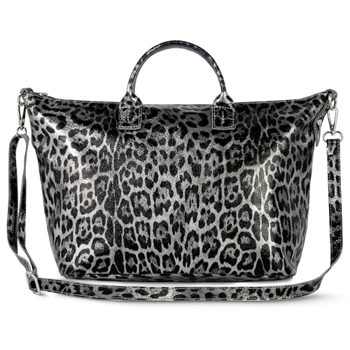 Bolso de mano de cuero gamuza metálica plateado miniatura 1