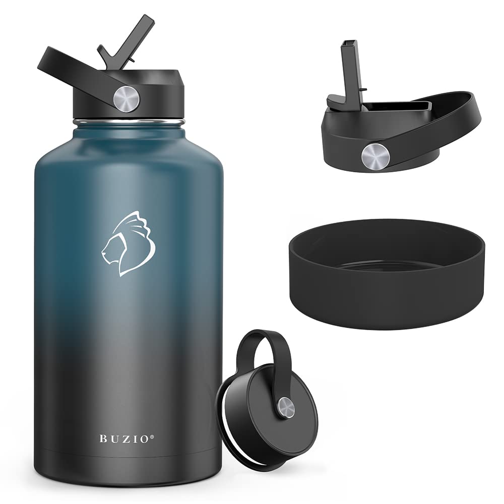 BUZIOVacuum Insulated Stainless Steel Water Bottle with BUZIO Straw Lid and Boot, BPA Free Double Wall Water Flask with Carrying Pouch Double Hot Cold Water Bottles