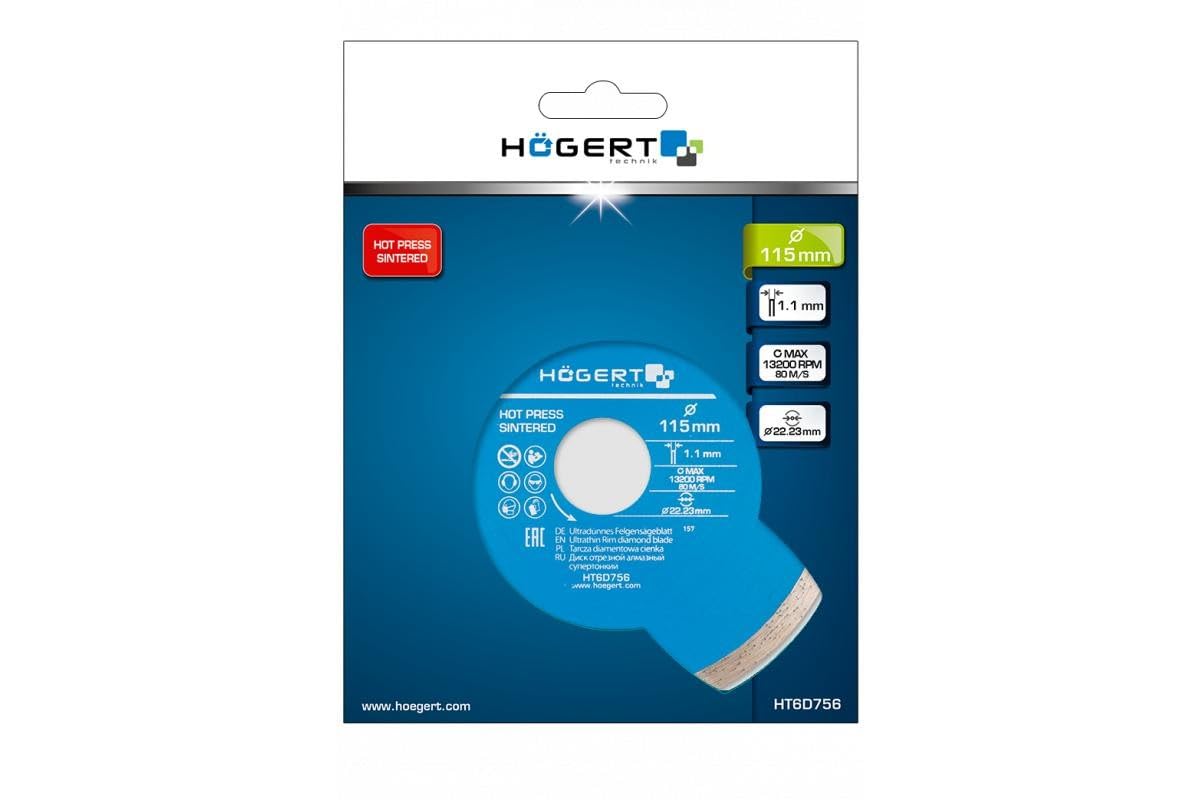 Högert Technik - Disco diamantato sottile 115 mm - Il disco diamantato è adatto per il taglio delle piastrelle ceramiche e per il taglio delle superfici dei materiali da costruzione