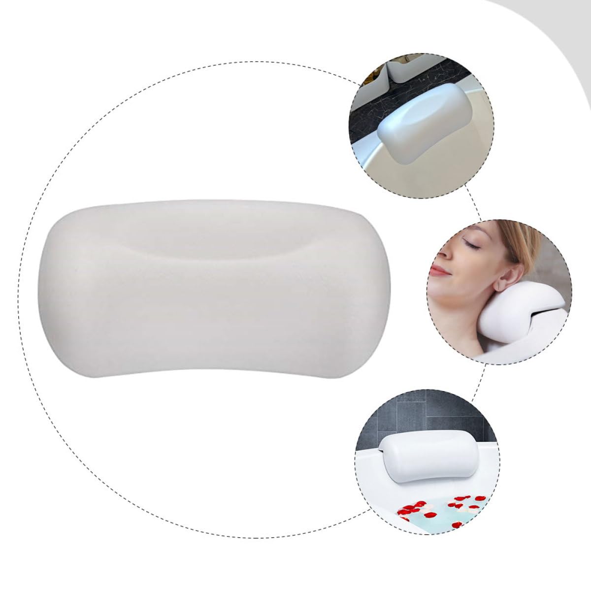 Coussin de Bain à Ventouse Blanc en PU pour Tête et Cou, Baignoire
