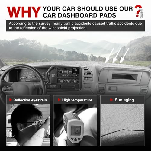 Image of Autorder Dashboard Cover Mat for 1997-2000 Chevy Chevrolet Silverado /GMC Sierra C1500 C2500 C3500 K1500 K2500 K3500, 1997-1999 GMC Yukon /Chevy Tahoe Accessories Dash Cover Flannel Dash Mat Protector