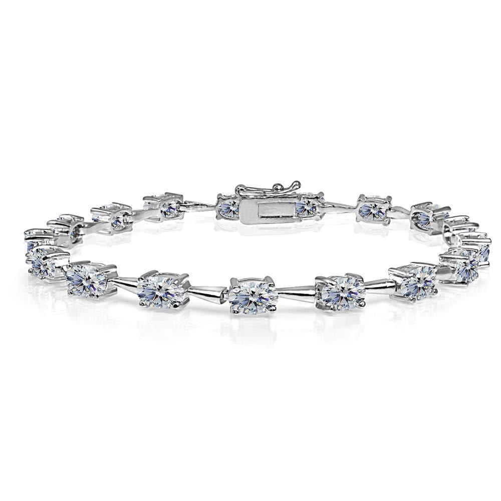 Sterling Silver 6x4mm Oval-Cut Classic Link Tennis Bracelet Made with European Crystals