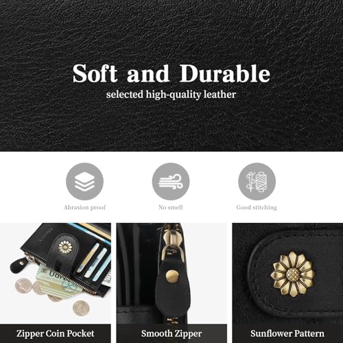 Image of Wallet Women,RFID Blocking Leather Womens Wallet Bifold Compact Card Holder Small Wallet for Women with Removable ID Window Black