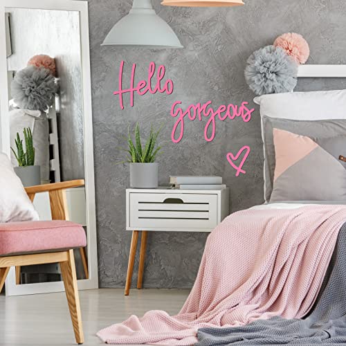 Image of Blulu Hello Gorgeous Wall Decor Sign Hello Gorgeous Wall Art Minimalist Wooden Words Decor for Lash Room, Salon, Vanity or Makeup Room, Bathroom, Bedroom, Office(Pink)