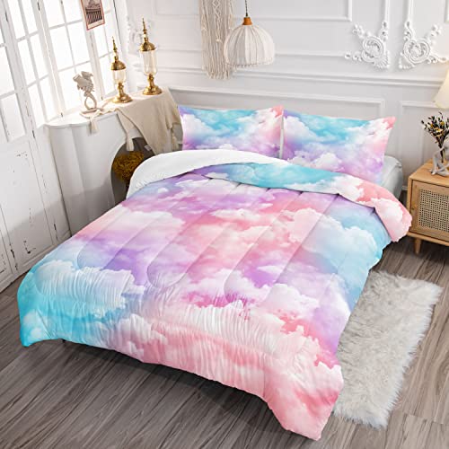 Bailipromise Bedding Comforter Set,Pink Blue Cloud Sky 3D Digital Printing Comforter Bedding Set For Boys Girls With 1 Comforter And 2 Pillowcases All Season (Cloud Queen) , Queen 90X90Inches #TOP1