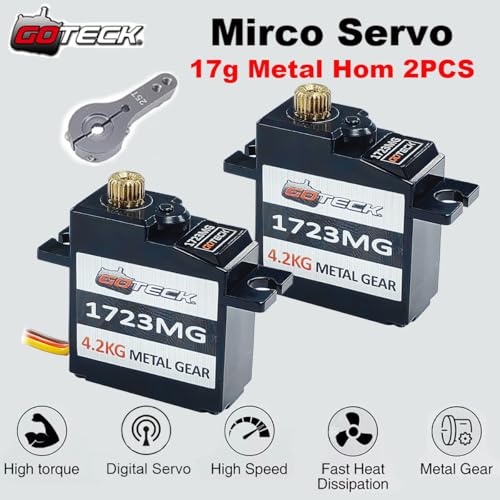 Image of GOTECK 2PCS 17g Full Metal Gear Digital Servo, with 25T Servo Horn for 1 /18 1 /16 1 /14 RC Car Model Boat Fixed-Wing Helicopter Airplane Robot Toy