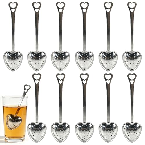Rkixlix Lot de 12 Infuseurs à Thé en Forme de Cœur – Acier Inoxydable 410, Trous de 1,2 mm, Manche de 14 cm – Boule a The Infuseur Cuillere a The Idéal...