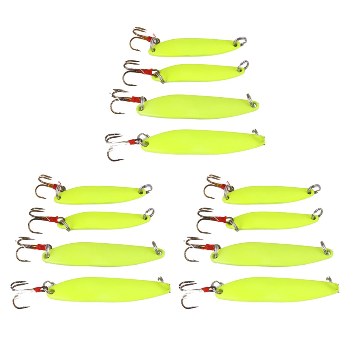 Esca da Pesca Luminosa in Metallo 12 Pezzi, 5g 7g 10g 13g | Verde Chiaro, Effetto Luminoso e Resistente, per Pesca Notturna, Adatta a Calamari e Pesci