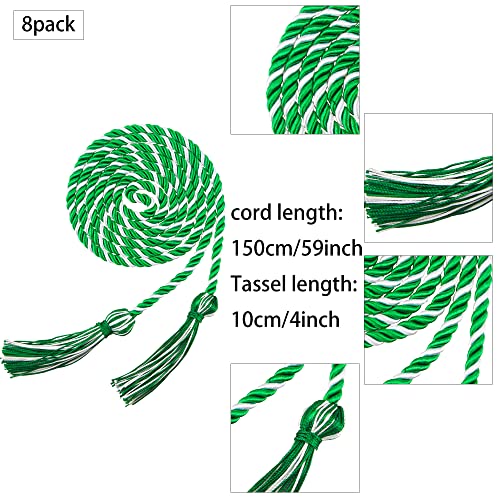 Image of Trounistro 8 Pieces Graduation Cords Yarn Honor Cords with Tassel for College Graduation Students (Green with White)