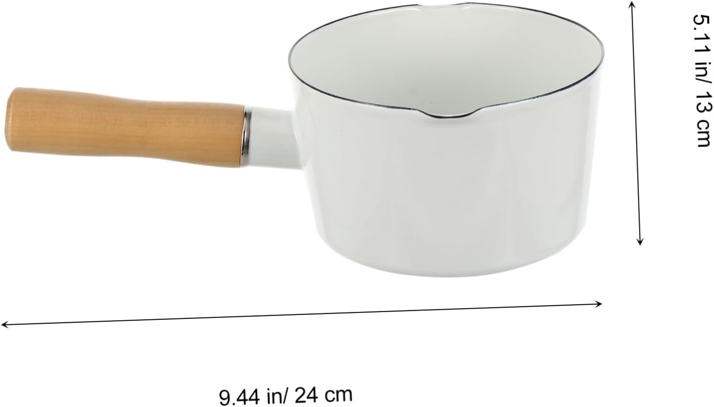 Enamel Milk Pot with Wooden Handle Heat-resistant Cooking Cup for Soup Noodles and Food and Easy to Clean for Home Kitchen Use