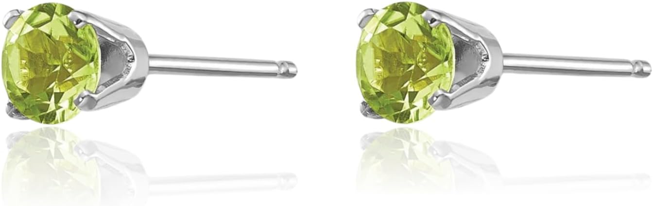 IceCarats 14K Solid White Gold 0.60 carat Green Peridot Solitaire Medium Stud Earrings 4mm Round Cut, Natural, Prong Set, Butterfly Back For Her