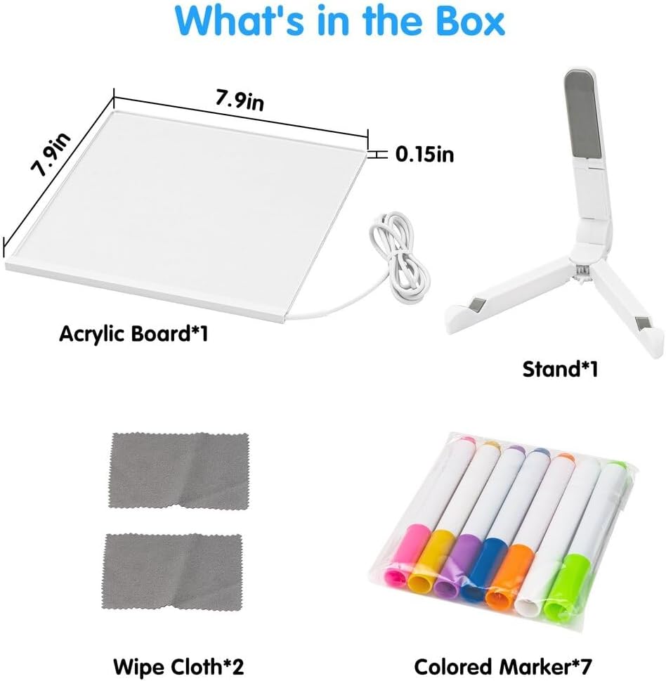 Tablero De Notas LED Acrílico Con Colores Y 7 Rotuladores – Soporte Ajustable, Borrado En Seco, Ideal Para Mensajes Creativos Borrado En Seco Niños
