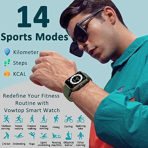 Vowtop Fitness Tracker for Men Women with Aluminum Alloy Frame, Alexa Built-in 1.69'' DIY Dial with Blood Oxygen & Heart Rate Monitor, 14 Sport Modes Smart Watch for Android iOS Phone, Olive Green - Image 4