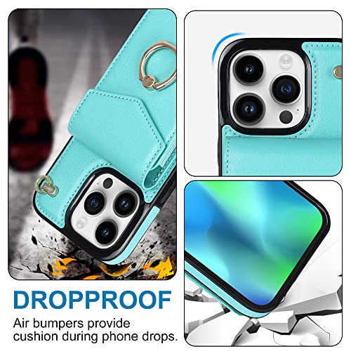 Housse iPhone 14 anti-RFID avec support bague et étui portefeuille cuir - 2