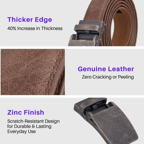 Image of Marino Avenue Ratchet Belt for Men. Adjustable Leather Dress Belt with 38 Easy to Click Into Place Ratchet Closures.