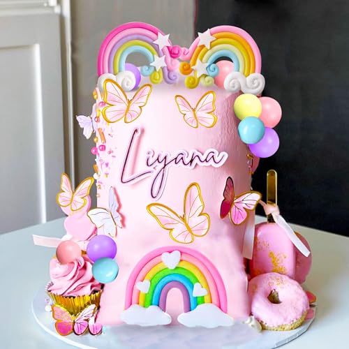 JeVenis 33 PCS Pink Rainbow Cake Decorations - Unicorn Boho Cake Toppers for Girls Birthday & Baby Shower