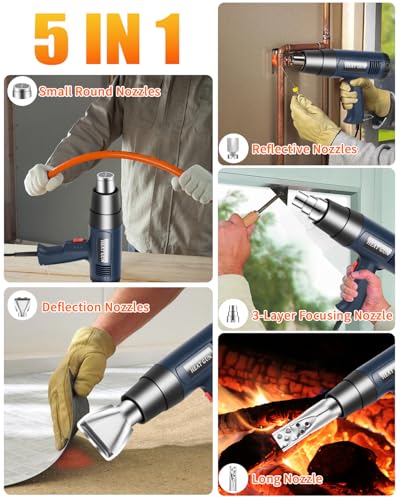 SinLaw Heißluftpistole Kit, 2000W Heißluftpistole, Variable Temperaturregelung 160℃- 650℃ Heissluftgebläse 2 Luftstromeinstellung mit 5 Zubehör, Überlastschutz Keramikheizkern