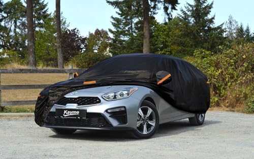 Image of Kayme 7 Layers Car Cover Custom Fit for Kia Forte (2017-2025) Waterproof All Weather for Automobiles, Outdoor Full Cover Rain Sun UV Protection.Black