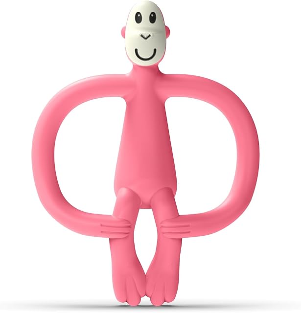 Matchstick Monkey, Antimicrobial Silicone Teether & Gel Applicator, Easy To Grip, BPA Free, 3 Months Old+, 11 cm, Pink Monkey