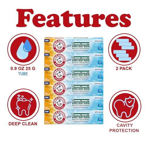 ARM & HAMMER Toothpaste Plus Thera, 6 Pack, ICY Mint, Anticavity Fluoride Toothpaste with Baking Soda, Whitening Enamel Strengthening Toothpaste, Travel Size 0.9 Oz - image 2