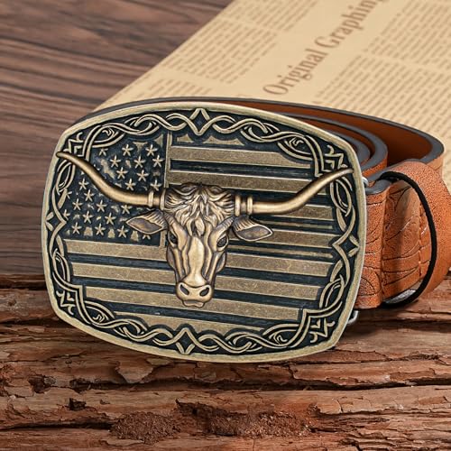 Image of Cowboy Belt Buckle for Men Western Cowgirl Rodeo Longhorn Bull Belt Buckles
