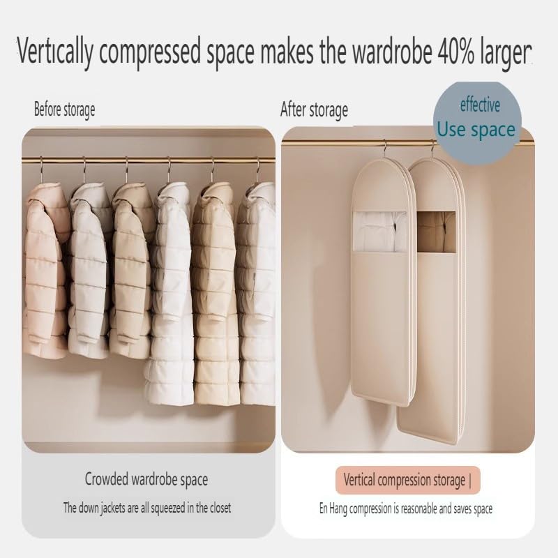 Space Saving Hanging Garment Bag with Self Compression Zipper, 2025 Latest Hanging Vacuum Bag with Clothes Hook, Heavy-Duty Zipper Dust Cover Clothes Bags for Down Coat, Jackets, Suit4
