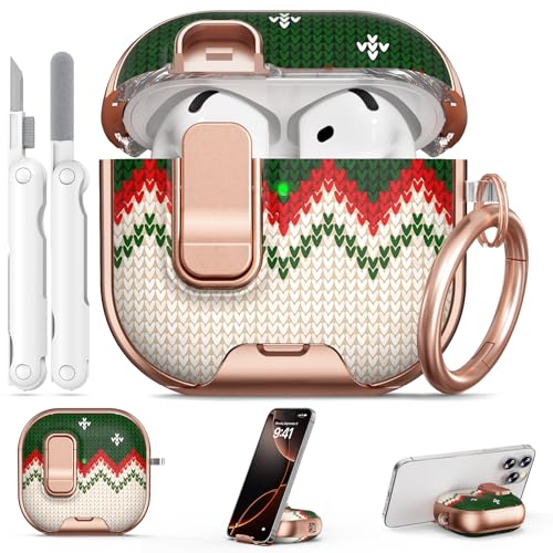 Image of for AirPods 4 Case 2024 with Safety Lock-Green Checkered | As Phone Stand, for Women Girly, with Keychain & Cleaner Kit,Two-Piece Design,Support Wireless Charging,Clear TPU+PC Material
