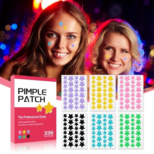 Remendos de espinhas de estrela para rosto e estrelas, remendos de acne Starface com 6 cores, 2 tama