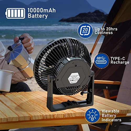 Camping Fan With Led Lantern - 10000Mah 8Inch Rechargeable Battery Operated Tent Fan With Light And Hanging Hook For Outdoor Camping Tent Rv Travel Fishing Hurricane Emergency Power Outage #TOP4