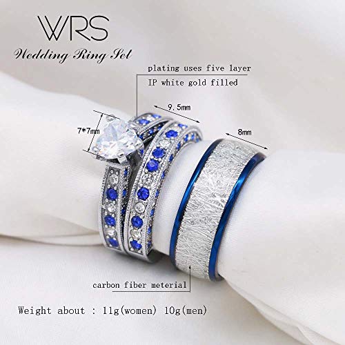 Two Rings His Hers Wedding Ring Sets Couples Matching Rings Women's 2pc White Gold Filled Heart CZ Wedding Engagement Ring Bridal Sets Men's Stainless Steel Wedding Band3