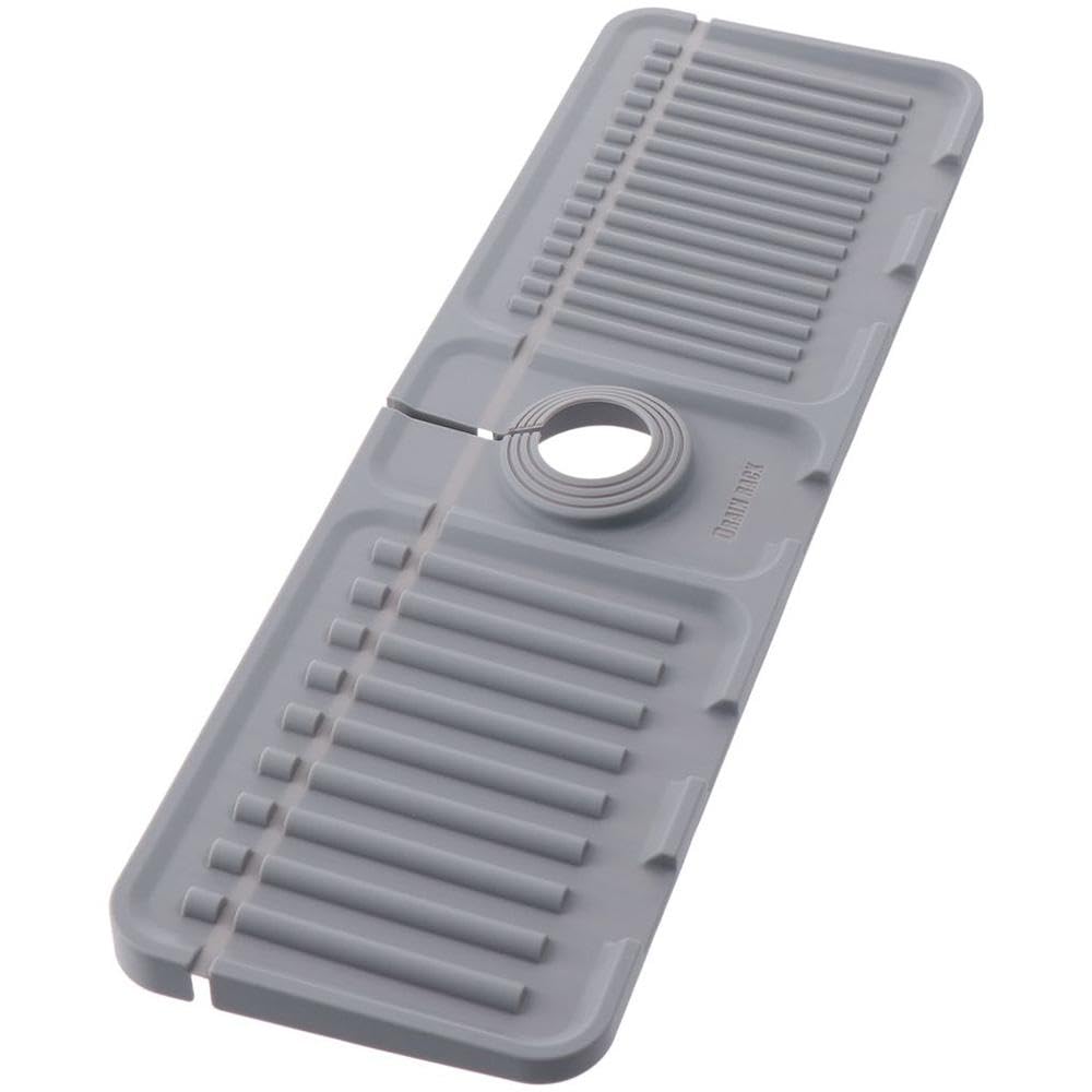 gifthub Silicone Faucet Mat, Gray Sink Splash Guard for Kitchen, Anti-Slip Water Catcher Mat Behind Faucet, Folding Sink Draining Pad for Soap Sponge Holder, Home Bathroom Soft Gadgets