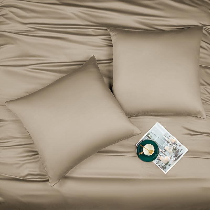 Gezu - Funda nórdica de bambú 220 x 240 cm, color marrón caqui, juego de cama de 220 x 240 cm, para adultos, 2 personas, fresco, Tencel Lyocell y ropa de cama de seda lisa, sedosa brillante, con 2