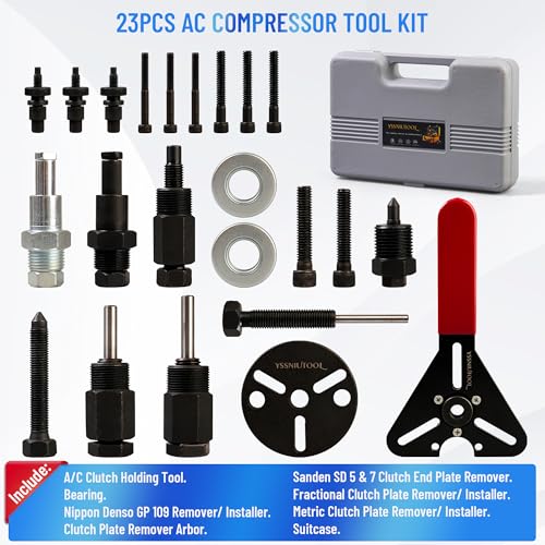 Image of Air Conditioner Clutch Holding Tool A /C Compressor Clutch Remove Install Kit 23 Piece Compressor Tool kit Complete Set of Automotive Tools, hub with Spanner