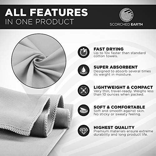 Scorchedearth Microfiber Travel & Sports Towel Set - Quick Dry, Super Absorbent, Compact, Lightweight - For Camping, Backpacking, Hiking, Beach, Yoga, Swimming - Includes 2 Sizes + Carrying Bag & Clip #TOP1