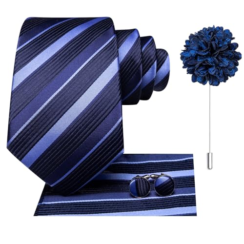 Image of Hi-Tie Mens Paisley Floral Striped Ties Set Silk Necktie and Lapel Pin for Men Pocket Square Cufflinks Set Business Wedding