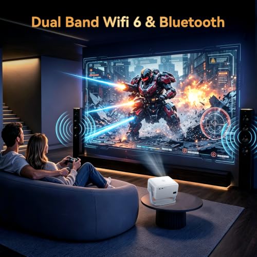 Image of Outdoor Projector with Netflix Built-in, 4K Support Smart Projector 3500 Brightness with WiFi and Bluetooth, Auto Focus & Keystone, 360Rotatable Stand Portable Movie Projectors for Home Theater