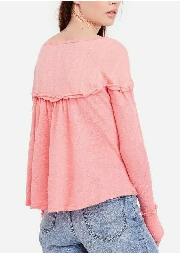 Free People Down Under Henley Thermal Top Sugar Coral (XS)